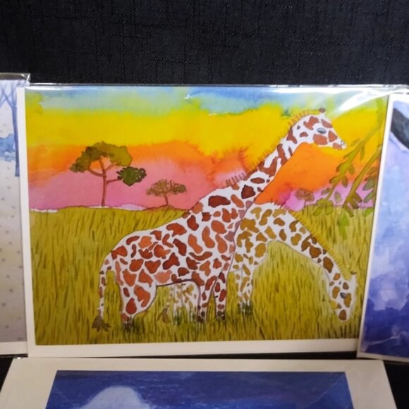 Set of 4 Watercolor Print Animal Themed Blank Greeting Cards W Envelopes - Picture 3 of 9